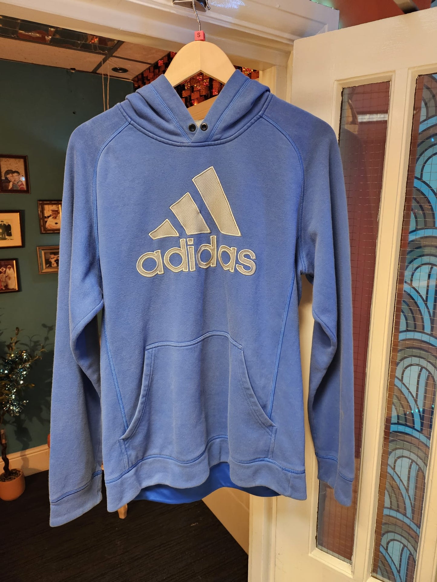 Adidas Blue Hoody with Silver logo - S
