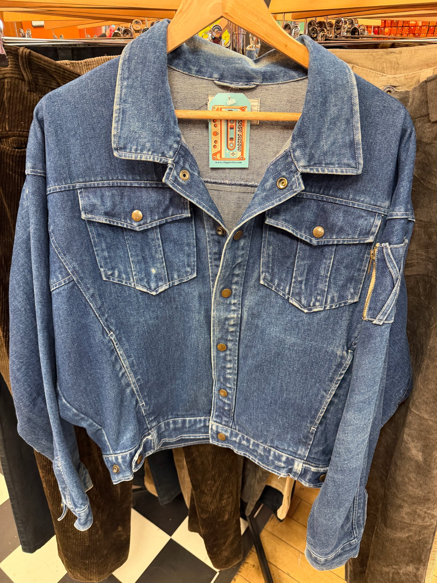 Denim Biker Style Jacket - M