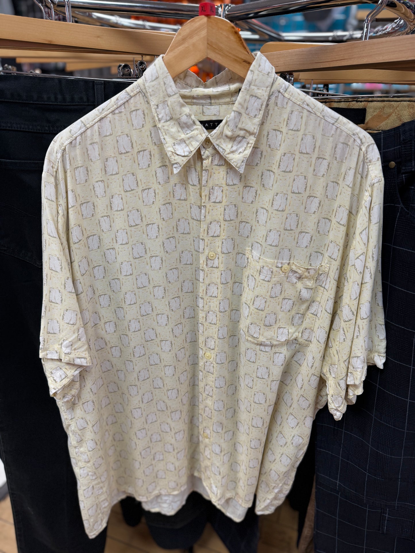 Yellow Lightweight Square Pattern Short Sleeved Shirt - XL