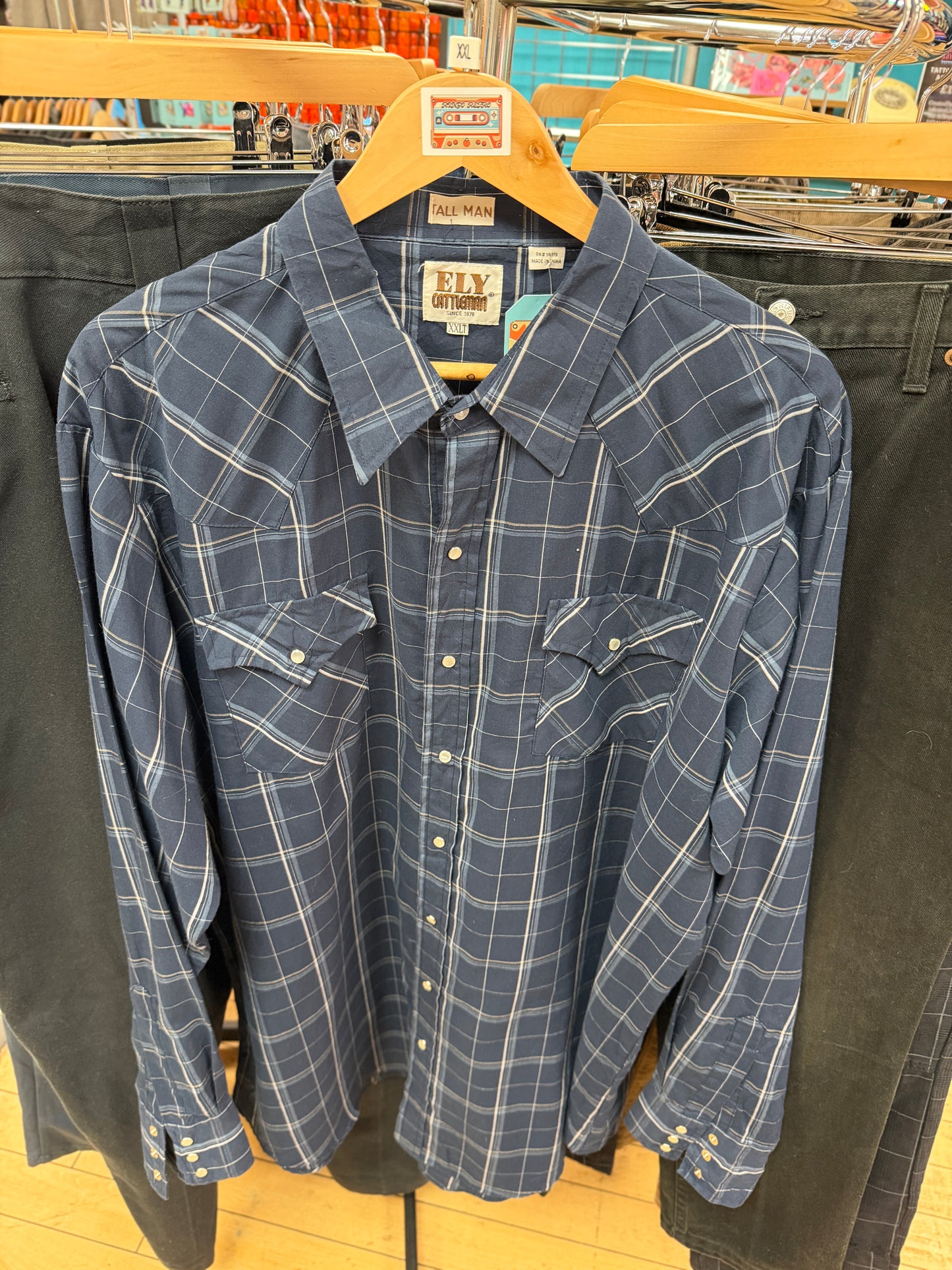 Ely Cattleman Blue Check Western Long Sleeved Shirt - XXL