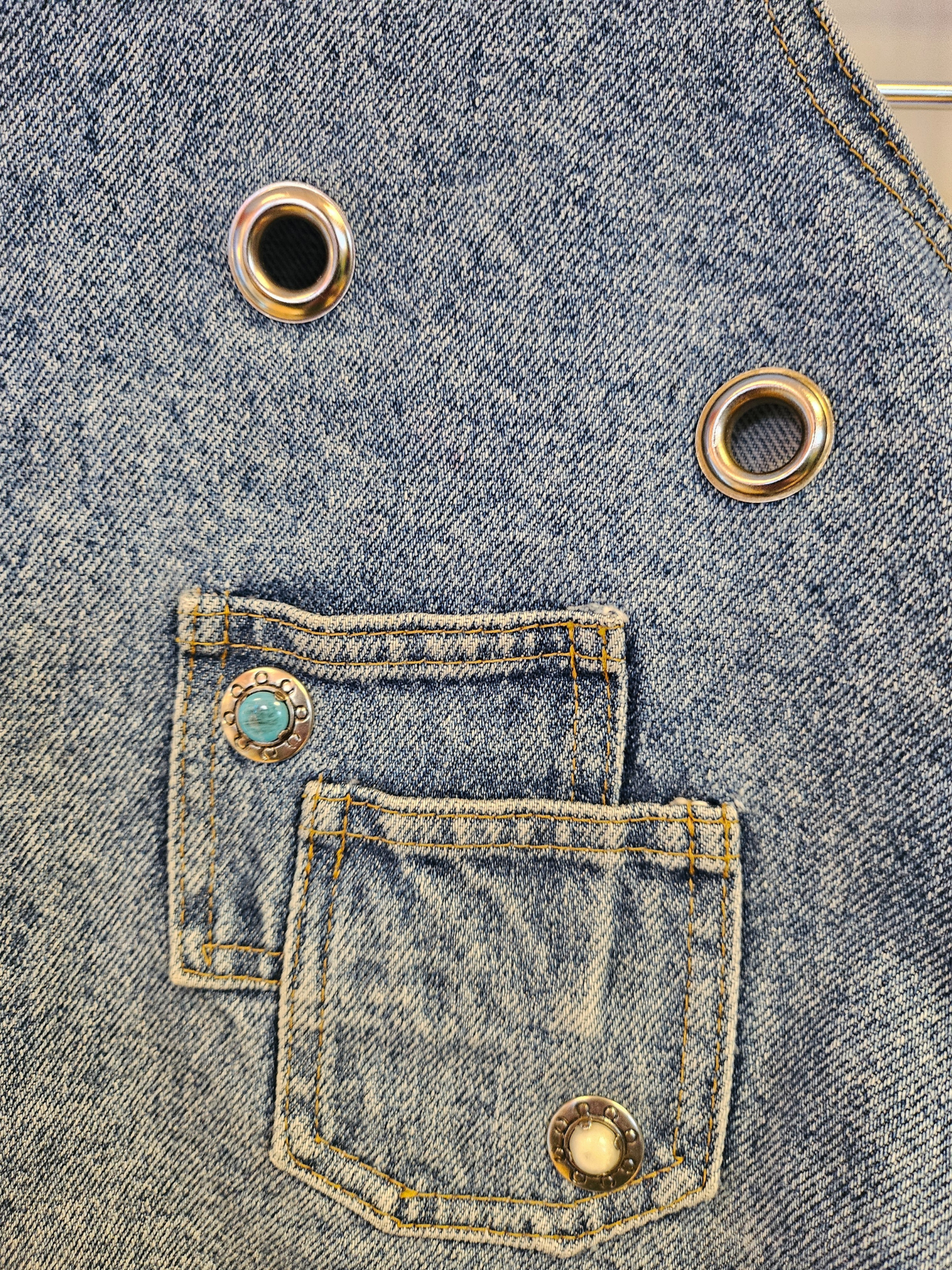 Denim Cropped Waistcoat with Silver and Gem Detail - L
