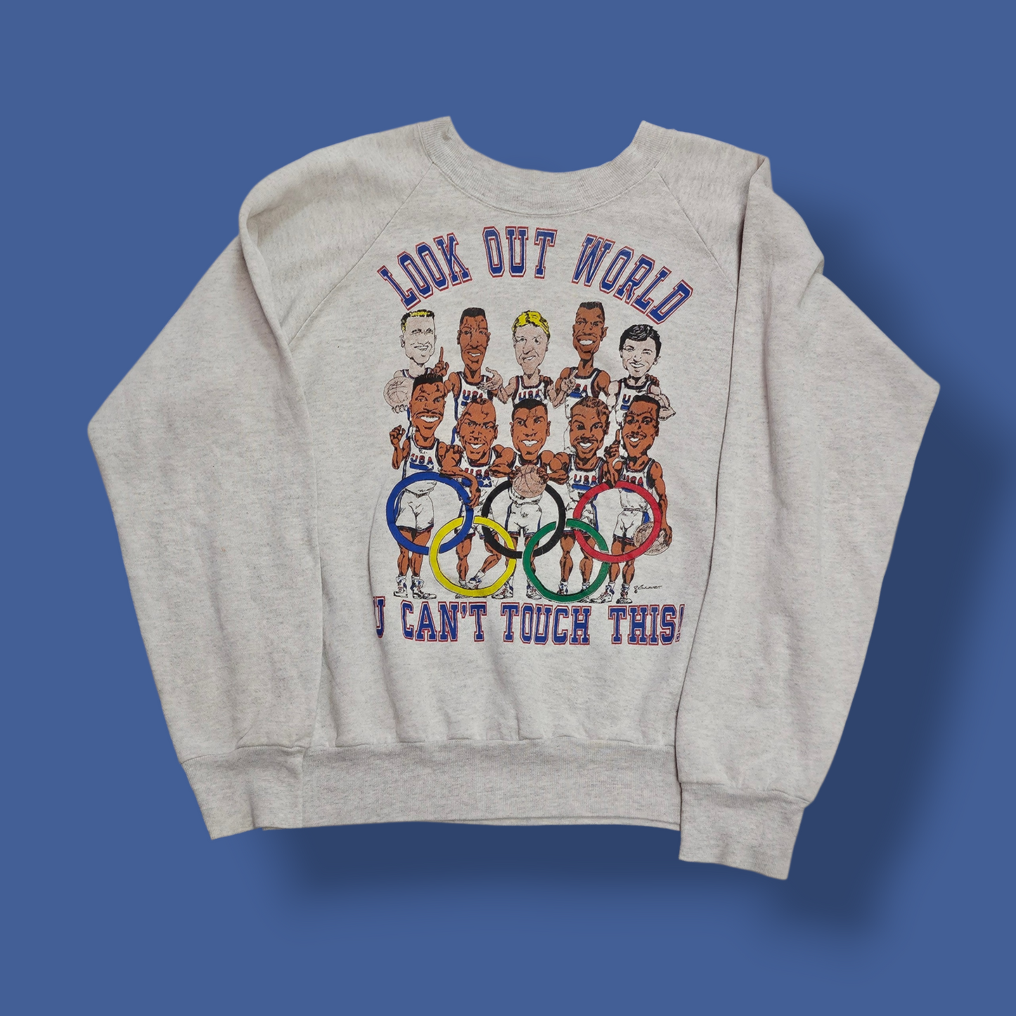 90's USA Olympic Basketball Cartoon Sweatshirt - L