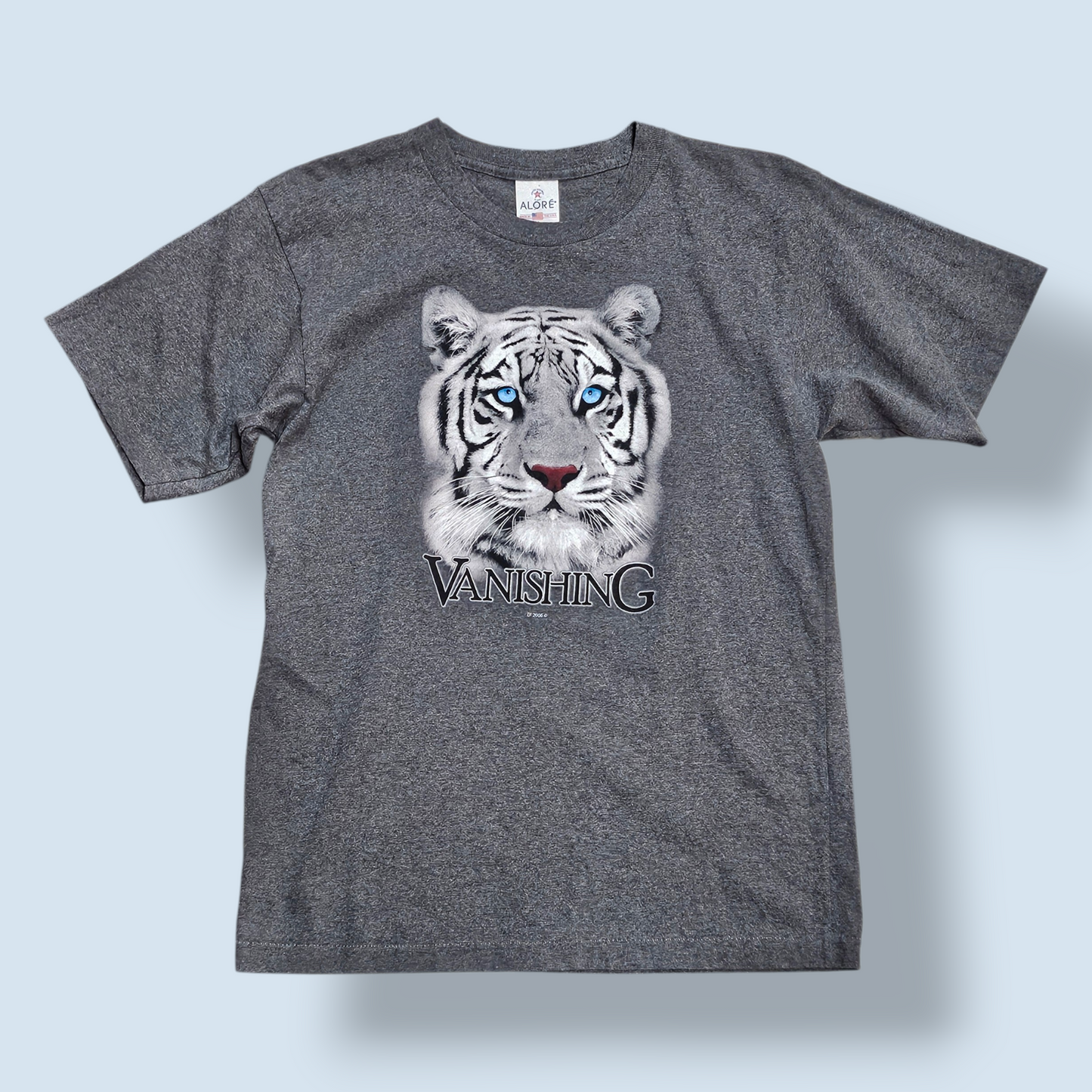 White tiger print on Grey T-Shirt - S