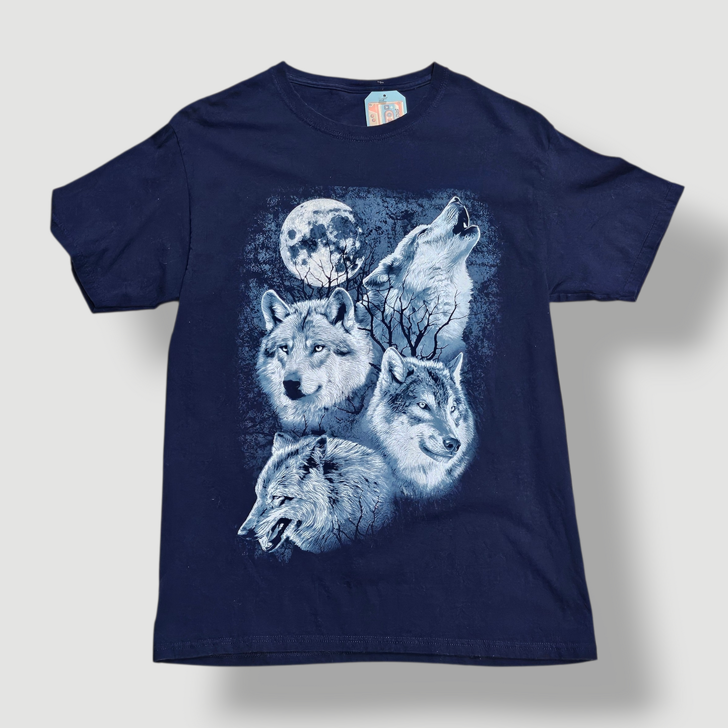 Navy Wolf and Moon T-Shirt - S