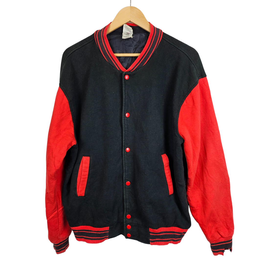 Fruit Of The Loom Black and Red Varsity Jacket - L