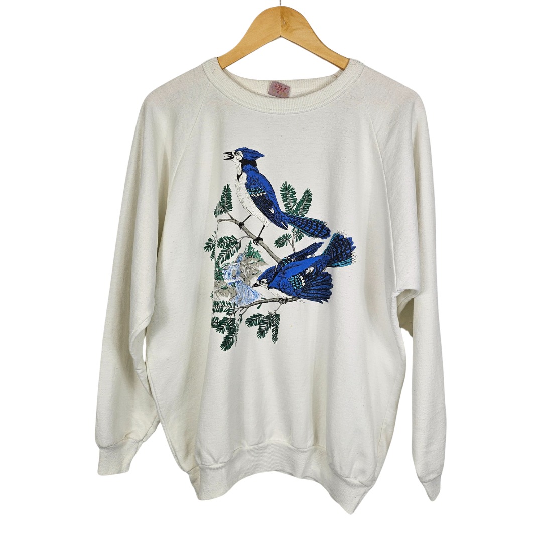 Daquin White Bluejay Print Sweatshirt - XL