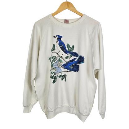 Daquin White Bluejay Print Sweatshirt - XL