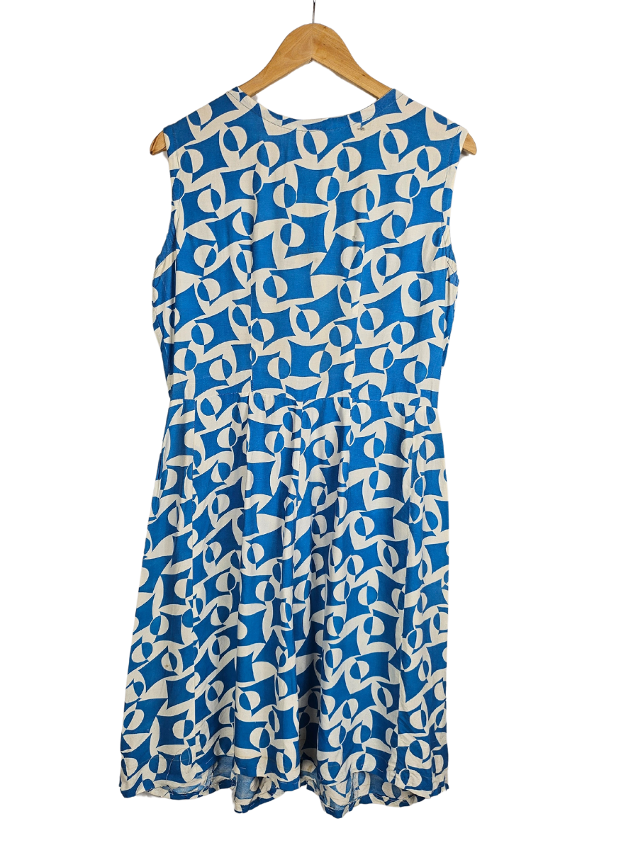 Blue and White Retro Pattern Summer Dress