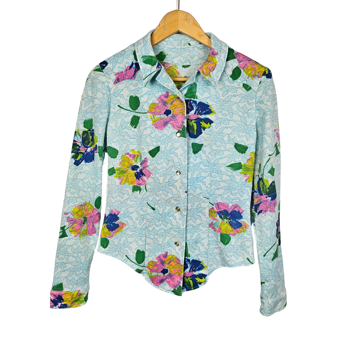 Pansy Print Corset Style Popper Button Retro Shirt