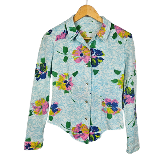 Pansy Print Corset Style Popper Button Retro Shirt