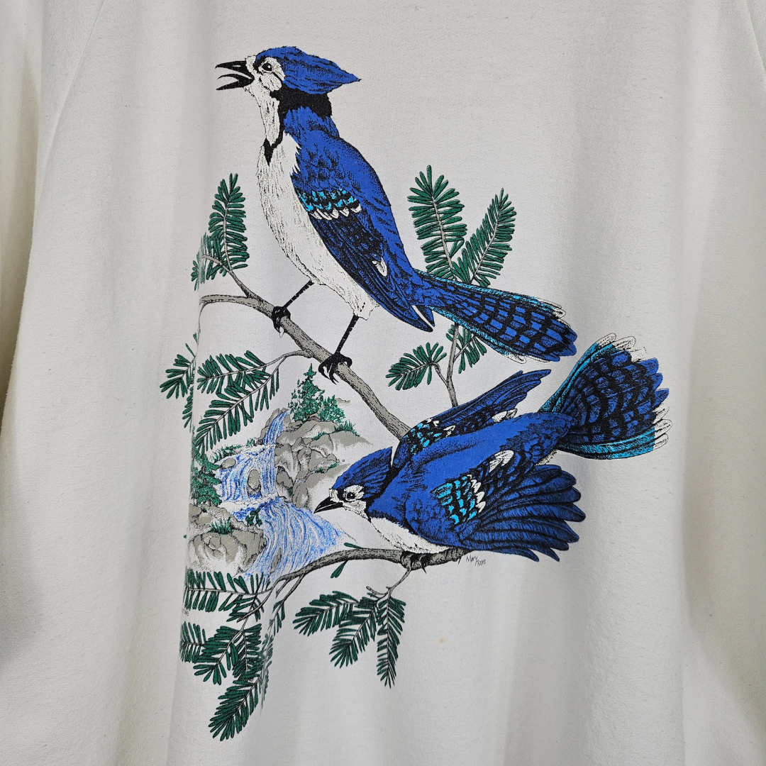 Daquin White Bluejay Print Sweatshirt - XL