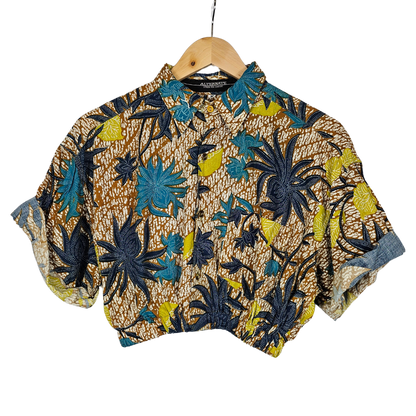 Reworked Cropped Shirt With Tropical Print