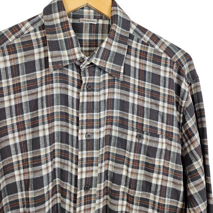 Damart Brown and Grey Check Brushed Cotton Long-Sleeved Shirt - M