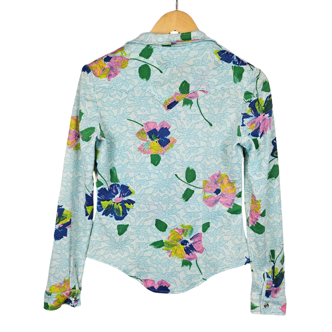 Pansy Print Corset Style Popper Button Retro Shirt