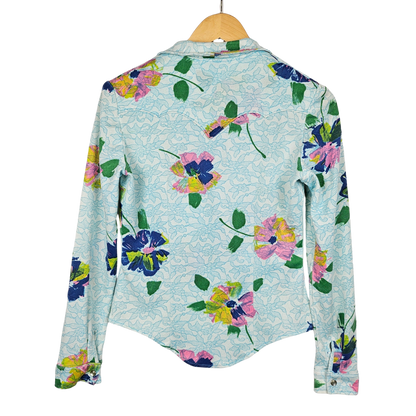 Pansy Print Corset Style Popper Button Retro Shirt