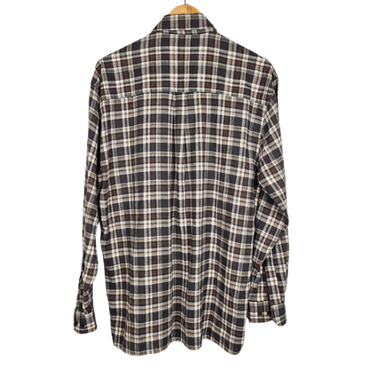 Damart Brown and Grey Check Brushed Cotton Long-Sleeved Shirt - M