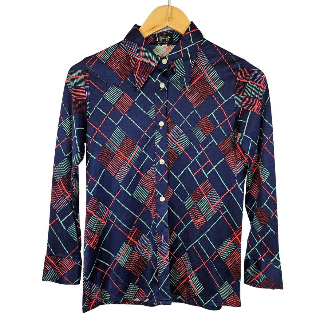 Shadlay Diamond Print Retro Shirt