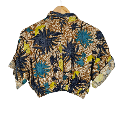 Reworked Cropped Shirt With Tropical Print