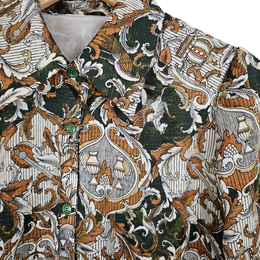 Greek Inspired Green and Brown Pattern Retro Shirt