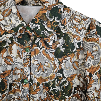 Greek Inspired Green and Brown Pattern Retro Shirt