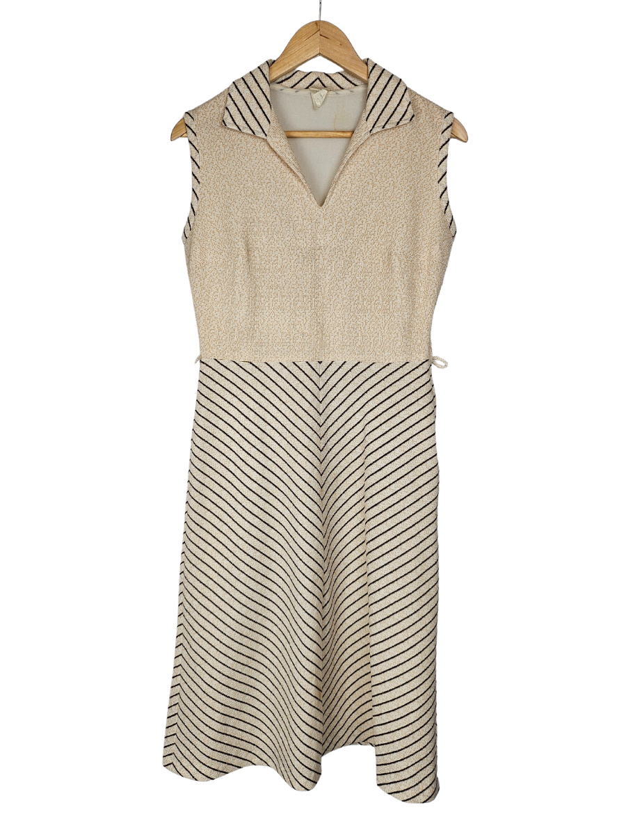 Sleeveless Collared Chevron Dress