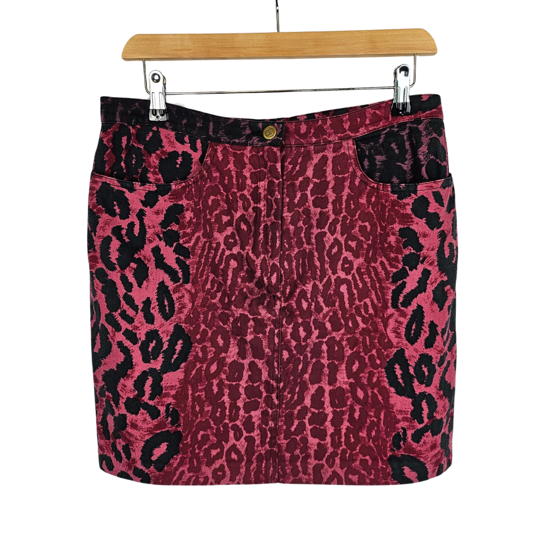 Luciano Pavaloti Pink and Black Animal Print Mini Skirt