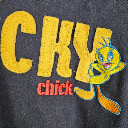 Looney Tunes Official Baseball style button up t-shirt with Tweetie Pie Lucky Chick embroidery detail - 14/16