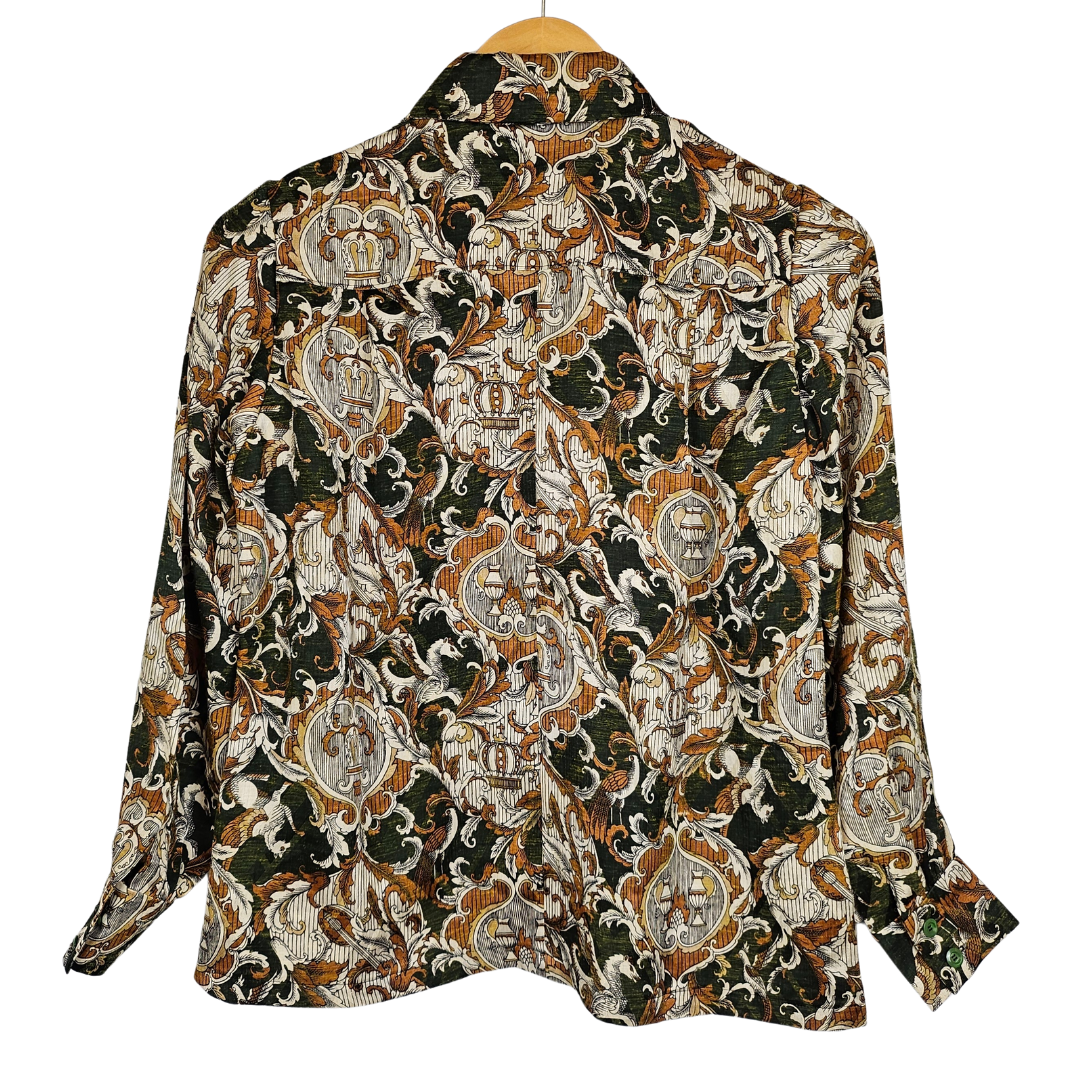 Greek Inspired Green and Brown Pattern Retro Shirt