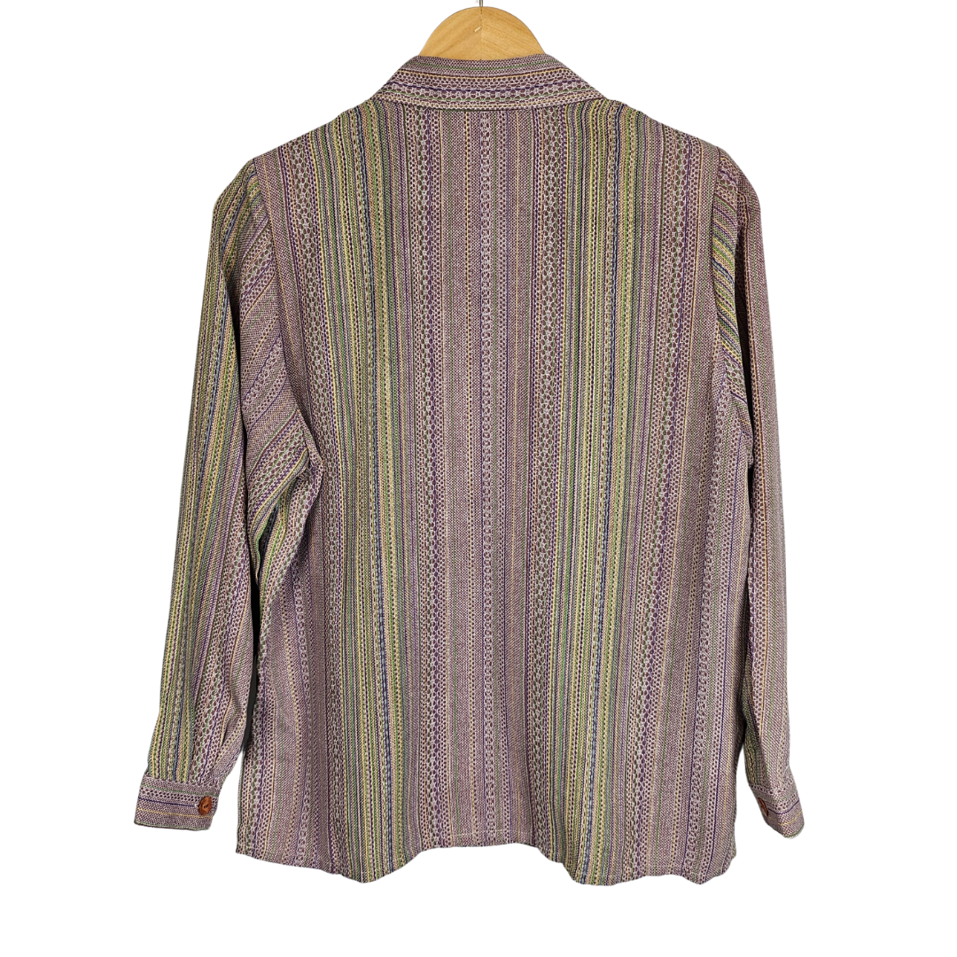 Fashion Selica Multi Stripe Retro Shirt with Shoulder Pads