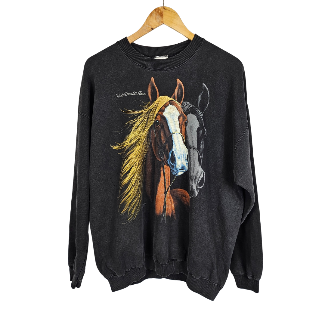 Gilden Activewear Black Horse Print Sweatshirt - XL