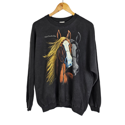 Gilden Activewear Black Horse Print Sweatshirt - XL