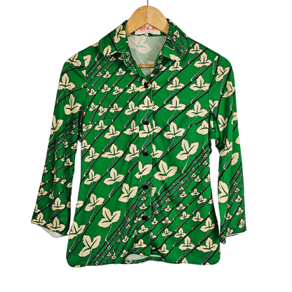 Renoir Green Leaf Print Retro Shirt