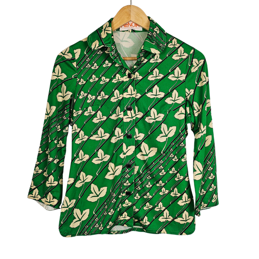 Renoir Green Leaf Print Retro Shirt