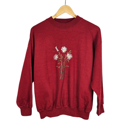 Oak Tree Leisure Floral Dragonfly Embroidered Sweatshirt - S/M