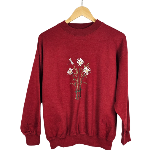 Oak Tree Leisure Floral Dragonfly Embroidered Sweatshirt - S/M