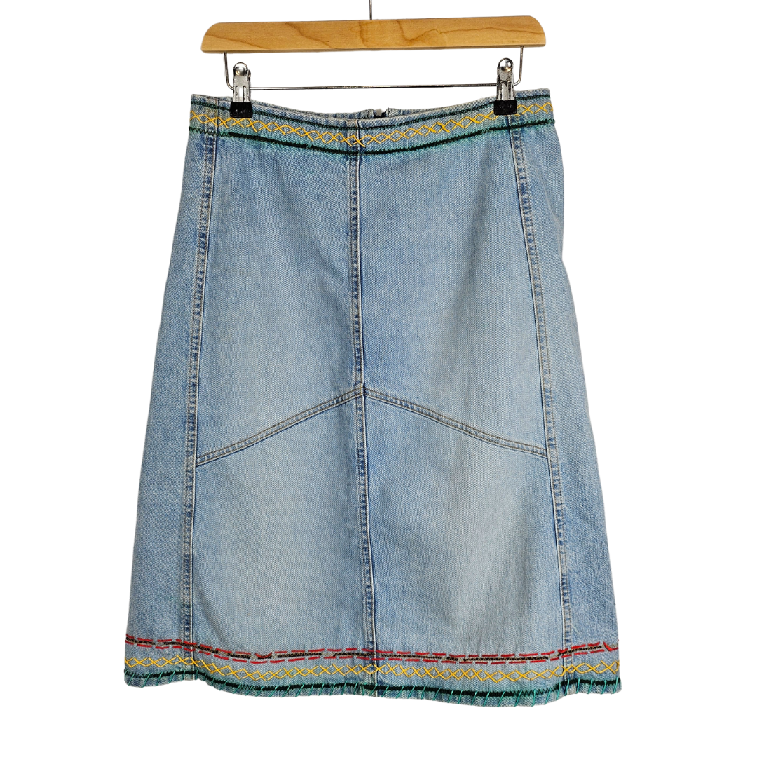 Denim A-line Skirt with Colourful Stitch Detail