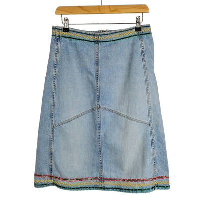 Denim A-line Skirt with Colourful Stitch Detail