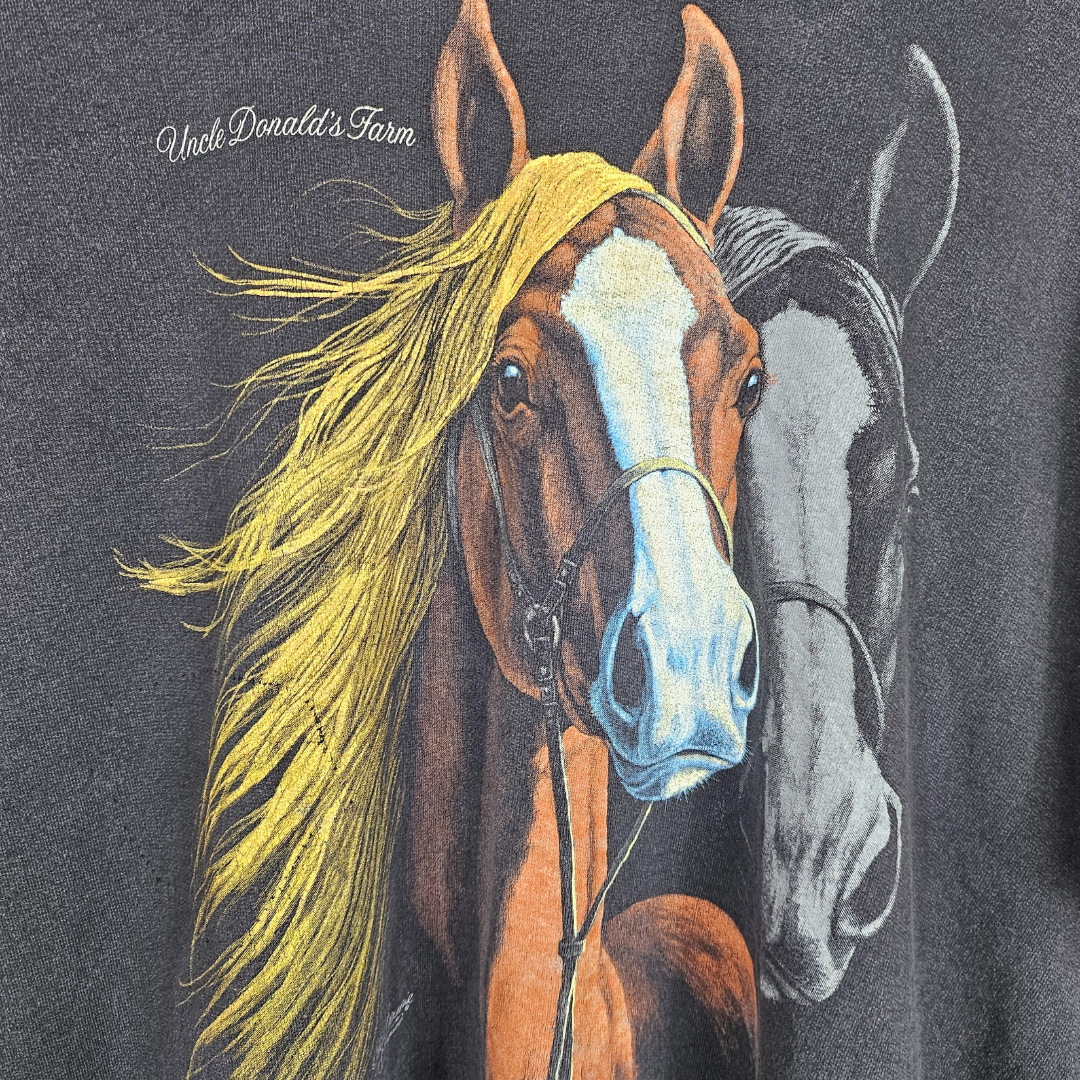 Gilden Activewear Black Horse Print Sweatshirt - XL