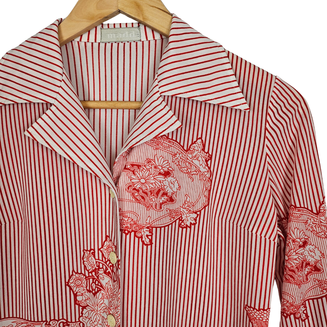 Madd Red and White Striped Graphic Retro Shirt