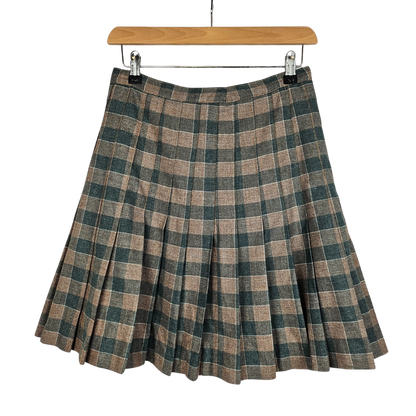 Brown and Green Check Pleated Skirt