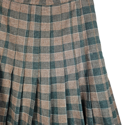 Brown and Green Check Pleated Skirt