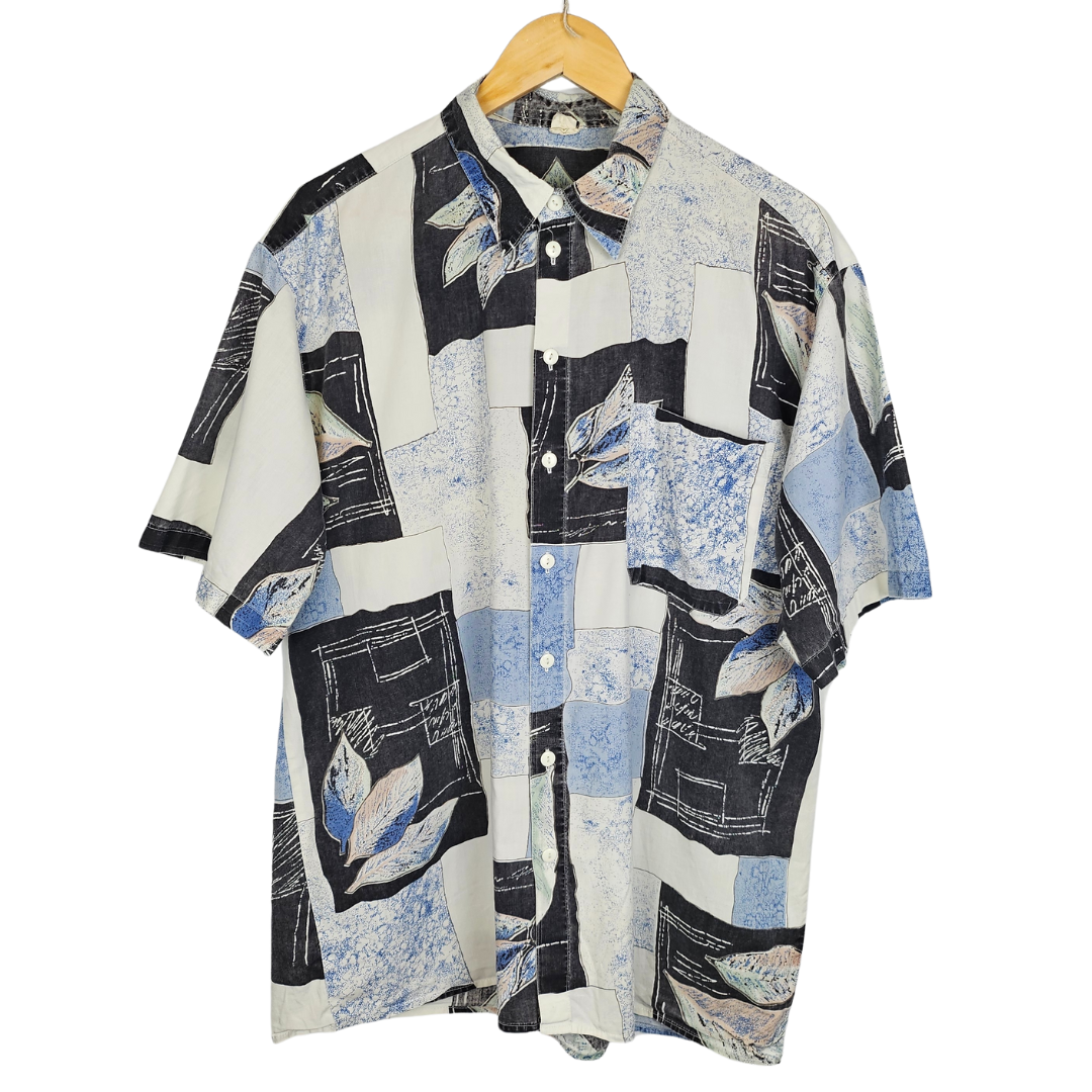 Abstract Leaves and Square Print Short-sleeved Shirt