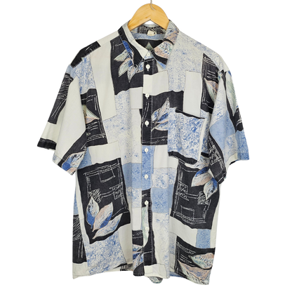 Abstract Leaves and Square Print Short-sleeved Shirt