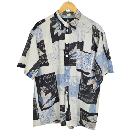 Abstract Leaves and Square Print Short-sleeved Shirt