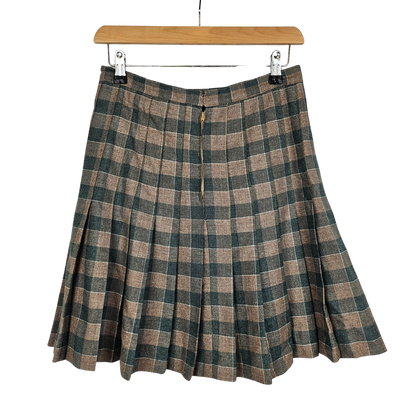 Brown and Green Check Pleated Skirt