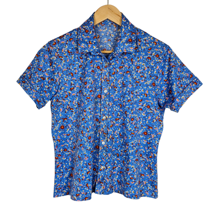 Blue Ditsy Floral Print Retro Shirt