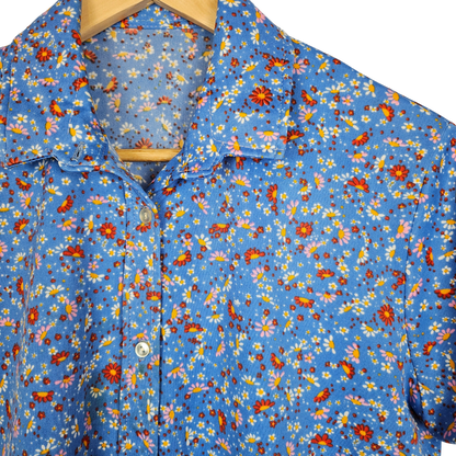 Blue Ditsy Floral Print Retro Shirt