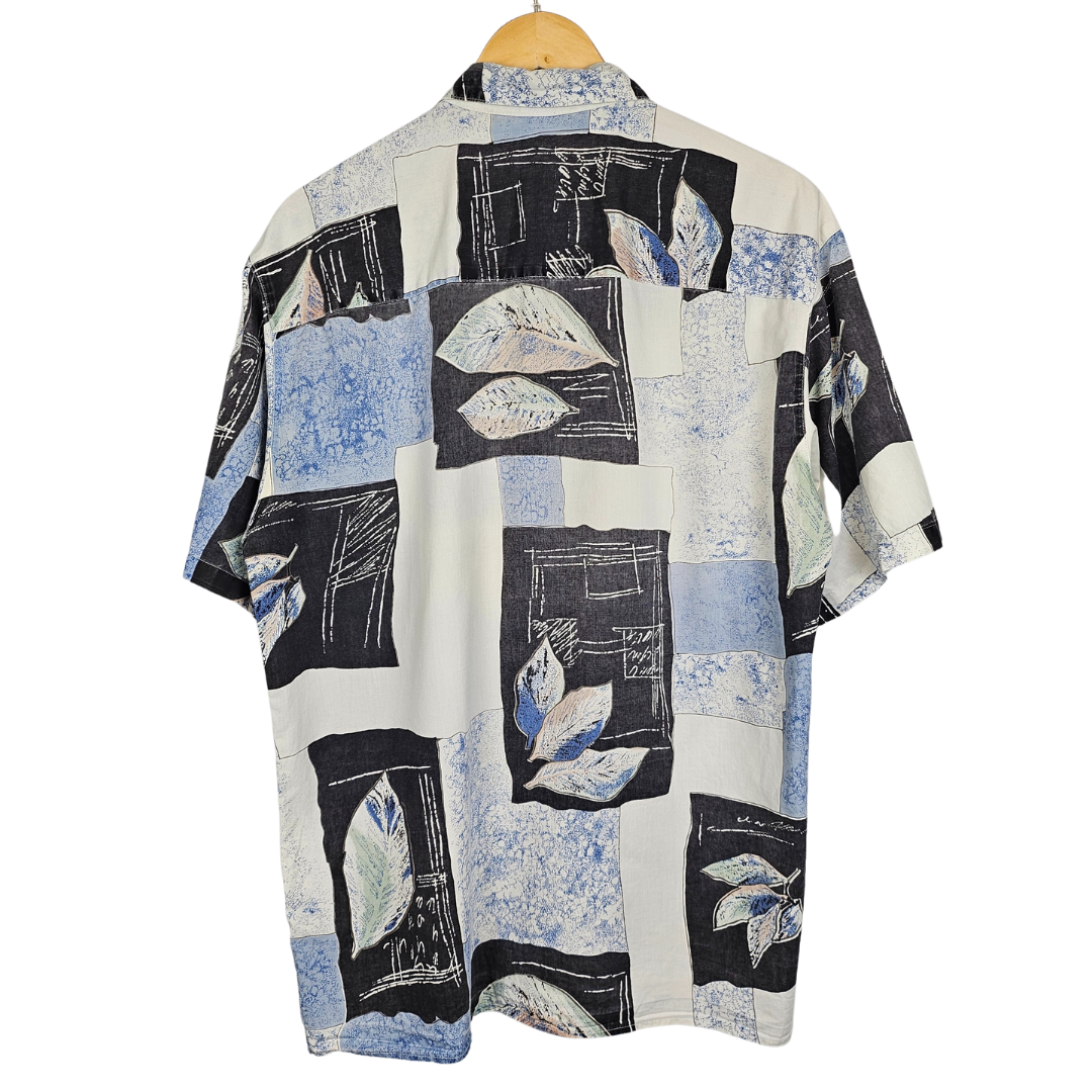 Abstract Leaves and Square Print Short-sleeved Shirt