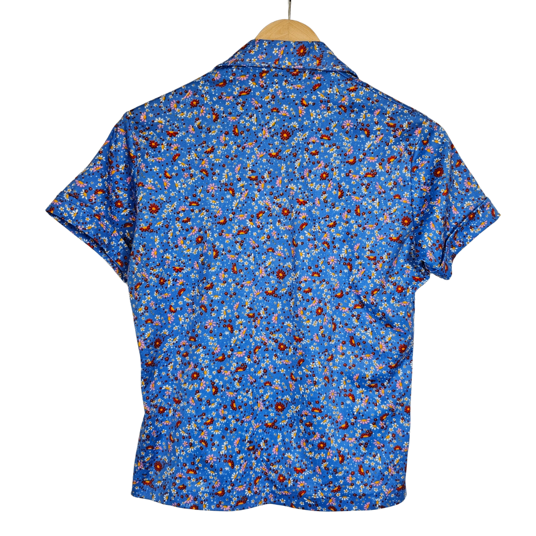 Blue Ditsy Floral Print Retro Shirt