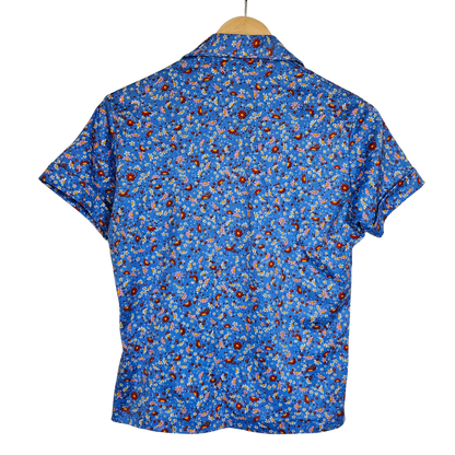 Blue Ditsy Floral Print Retro Shirt